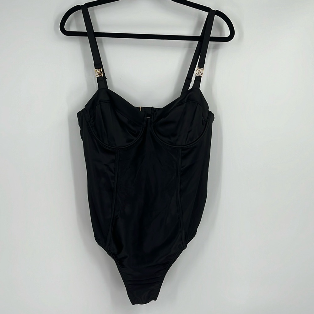 Victorias Secret Black Satin Body Suit Size XL